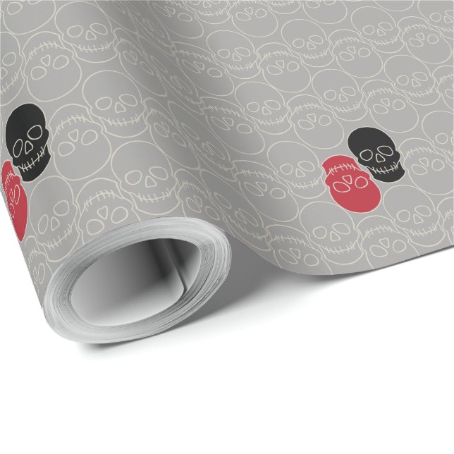 Skulls - Ghost Grey and Bone White Wrapping Paper (Roll Corner)