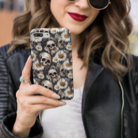 Skulls Gothic Daisy Flower Pattern 