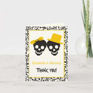 Skulls Halloween black yellow wedding Thank You Card