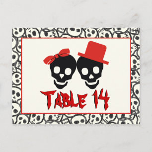 Skulls Halloween red black wedding table number Postcard