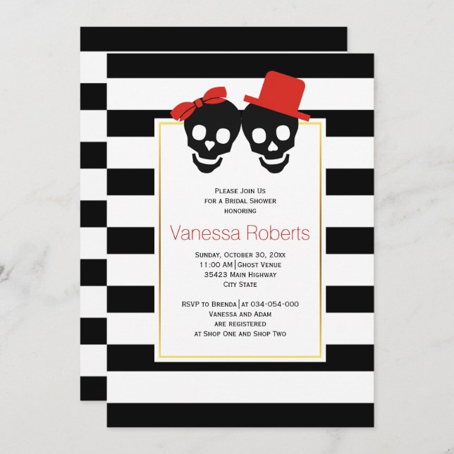 Skulls Halloween red wedding bridal shower Invitation (Front/Back)