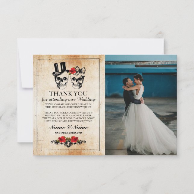 Skulls Halloween Thank You Gothic Photo Card (Front)