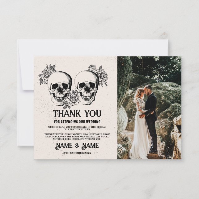 Skulls Halloween Thank You Wedding Photo Card (Front)