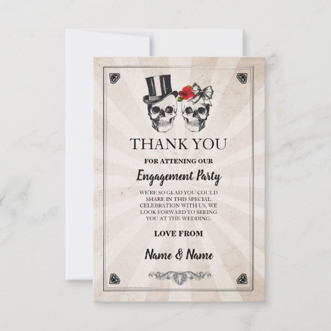 Skulls Halloween Thank You Wedding Rustic Card (Front)
