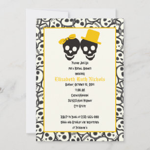 Skulls Halloween yellow wedding bridal shower Invitation