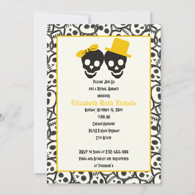 Skulls Halloween yellow wedding bridal shower Invitation (Front)
