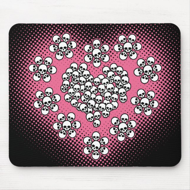 Skulls Heart and Flower Mouse Pad (Front)