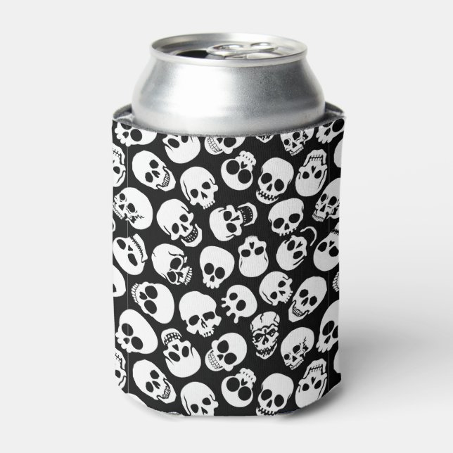 Skulls in Black Background Pattern Can Cooler (Can Front)