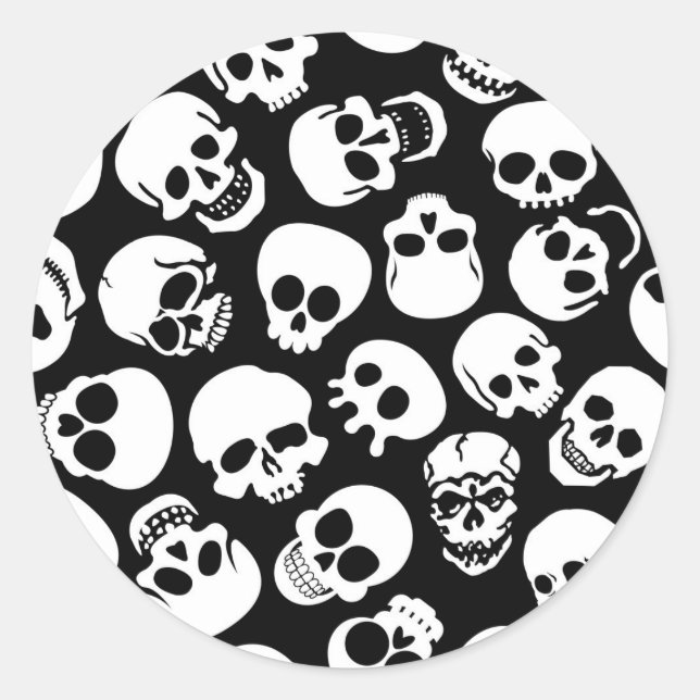 Skulls in Black Background Pattern Classic Round Sticker (Front)