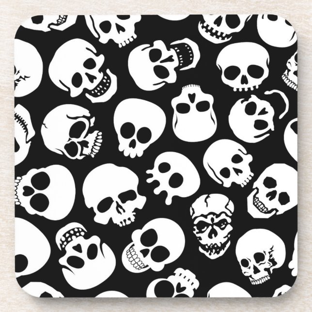Skulls in Black Background Pattern Coaster (Front)
