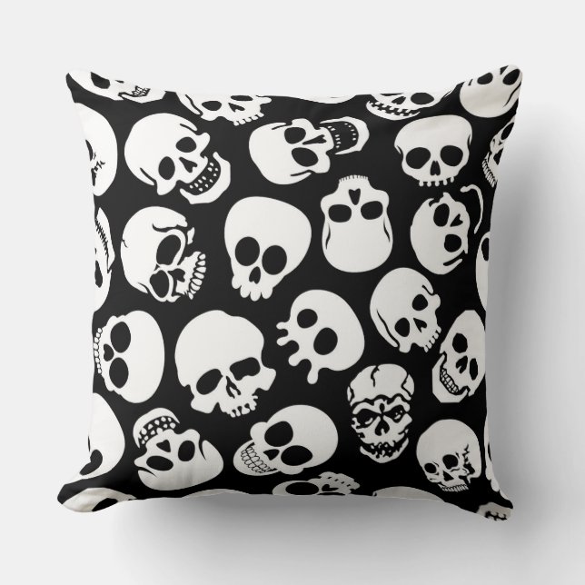 Skulls in Black Background Pattern Cushion (Front)
