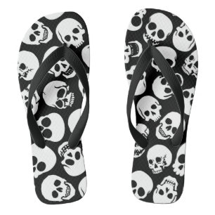 Skulls in Black Background Pattern Jandals