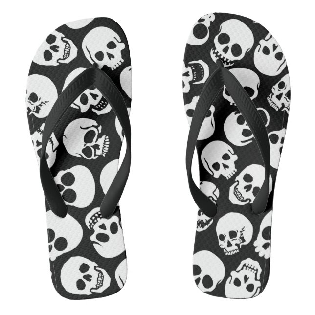 Skulls in Black Background Pattern Jandals (Footbed)