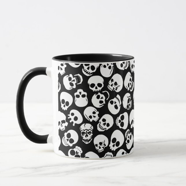 Skulls in Black Background Pattern Mug (Left)