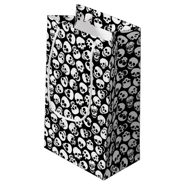 Skulls in Black Background Pattern Small Gift Bag (Back Angled)