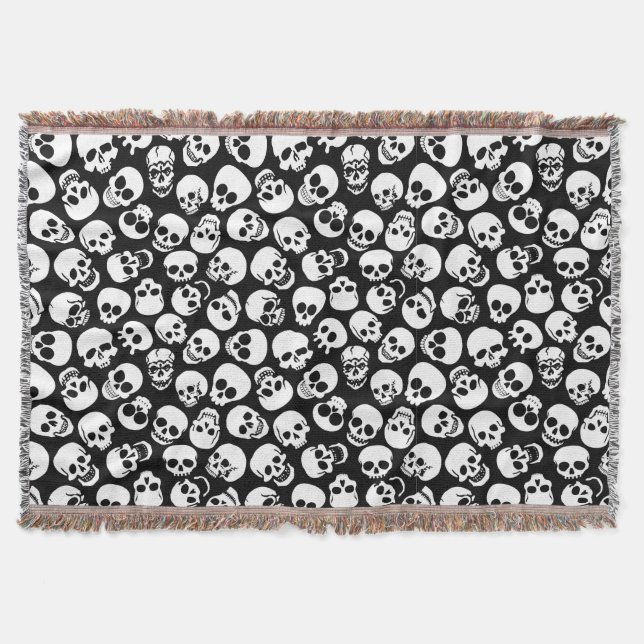Skulls in Black Background Pattern Throw Blanket (Front)