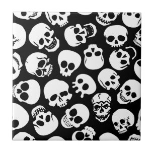 Skulls in Black Background Pattern Tile
