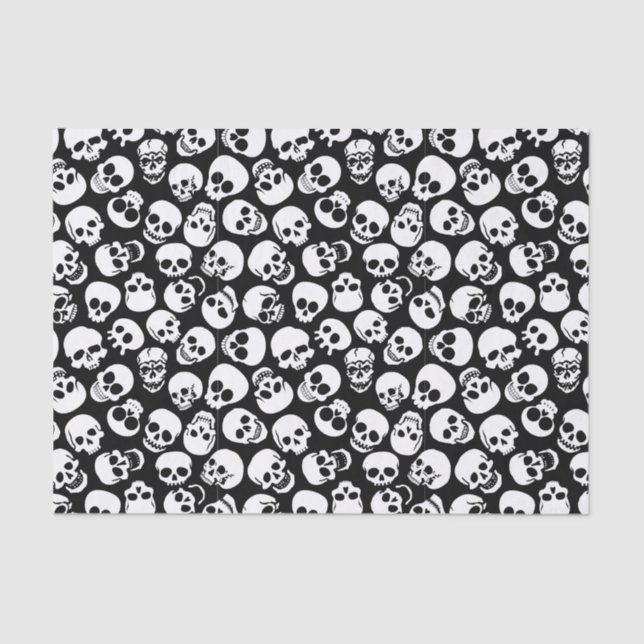 Skulls in Black Background Pattern Tissue Paper (Front)