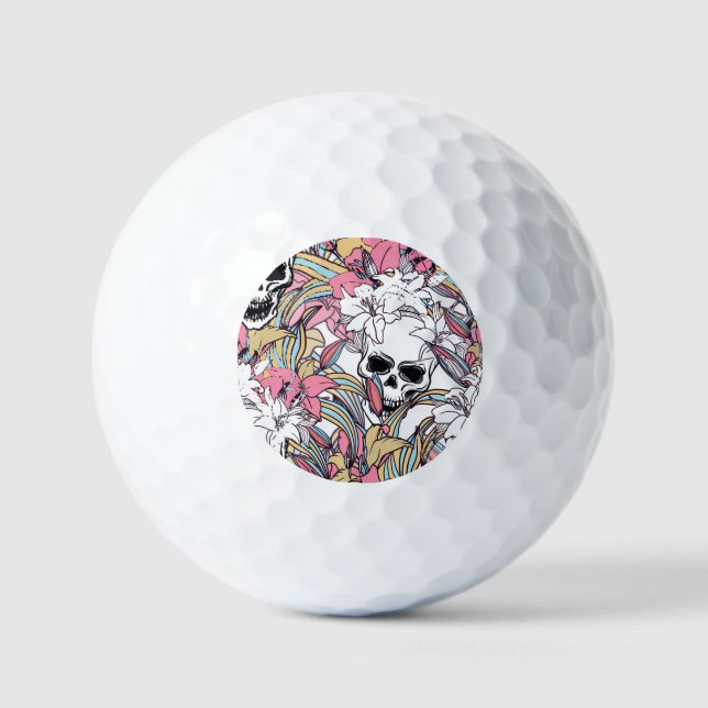 Skulls Lily Flowers: Boho Vintage. Golf Balls (Front)