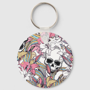 Skulls Lily Flowers: Boho Vintage. Key Ring
