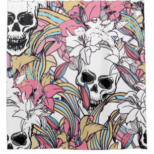 Skulls Lily Flowers: Boho Vintage. Shower Curtain
