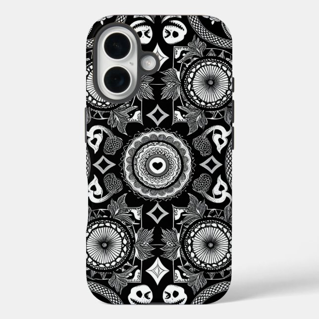 Skulls & Mandalas Ornamental  (Black & White) Case-Mate iPhone Case (Back)