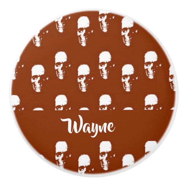 Skulls on brown custom ceramic knob (Front)