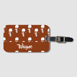 Skulls on brown custom luggage tag