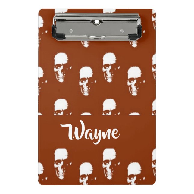 Skulls on brown custom mini clipboard (Front)