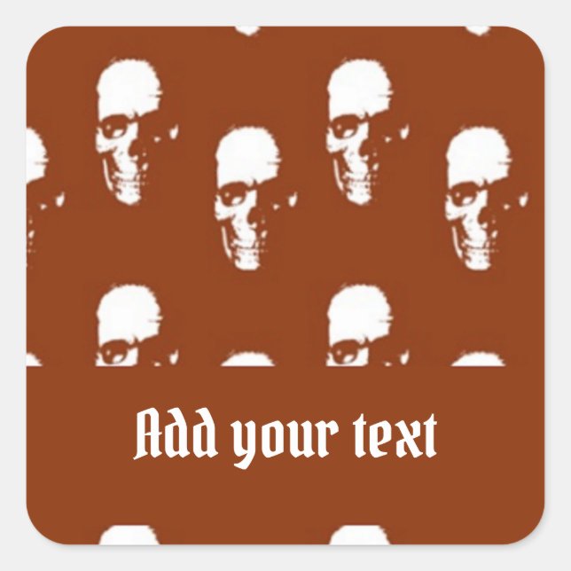 Skulls on brown custom square sticker (Front)