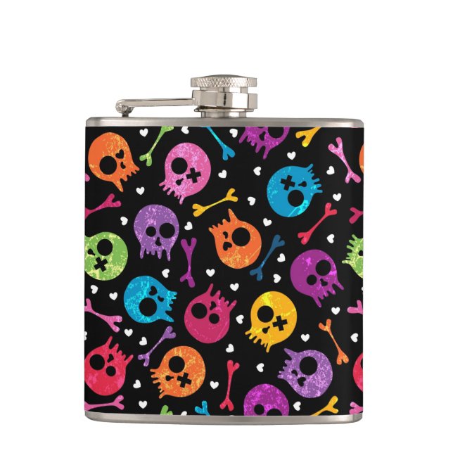 Skulls pattern 2 hip flask (Front)