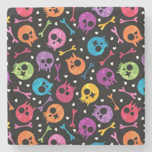 Skulls pattern 2 stone coaster