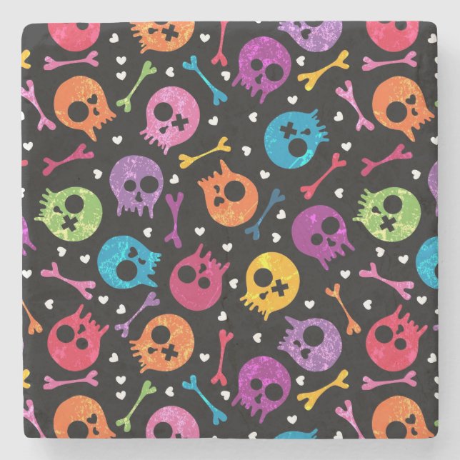 Skulls pattern 2 stone coaster (Front)