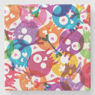 Skulls pattern 3 stone coaster