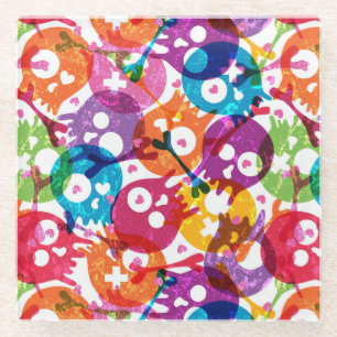 Skulls pattern glass coaster