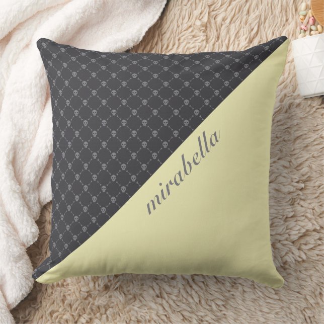 Skulls Pattern Monogrammed Throw Pillow (Blanket)