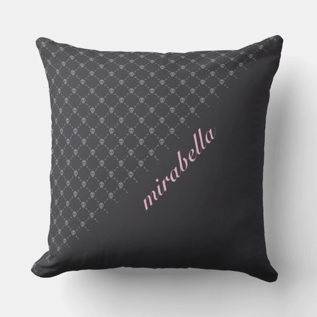 Skulls Pattern Monogrammed Throw Pillow (Front)