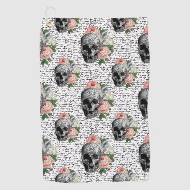 Skulls & Pink Roses Golf Towel (Front)