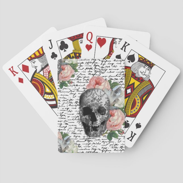 Skulls & Pink Roses Playing Cards (Back)