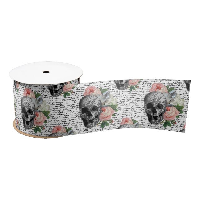 Skulls & Pink Roses Satin Ribbon (Spool)