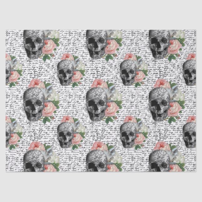 Skulls & Pink Roses Tissue Paper (Front)