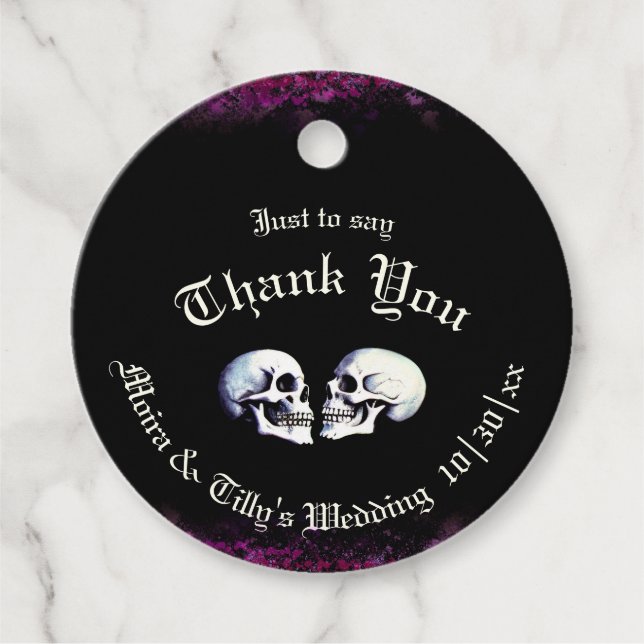Skulls Purple Gothic Wedding Favour Tags (Front)