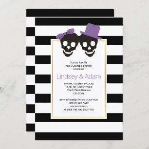 Skulls purple Halloween wedding couples shower Invitation