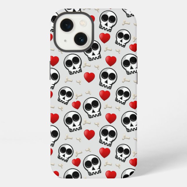 Skulls & Red Hearts Halloween Pattern iPhone Case (Back)