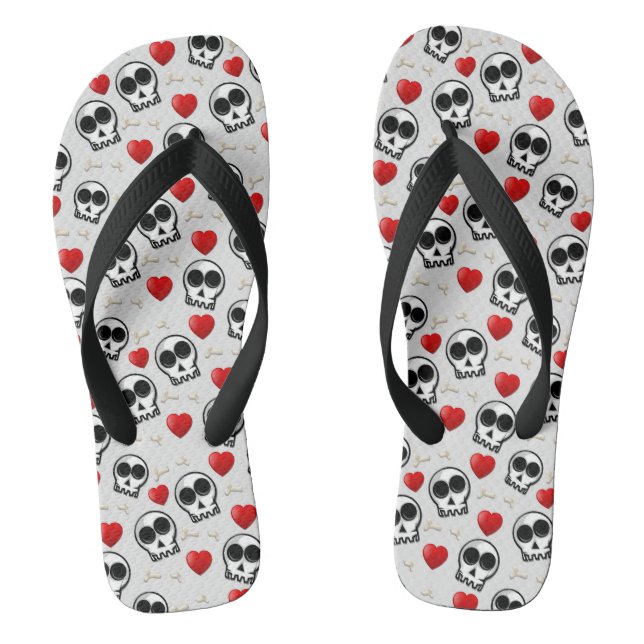 Skulls & Red Hearts Halloween Pattern Jandals (Footbed)