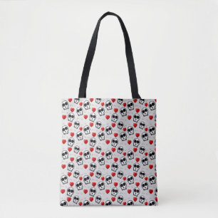 Skulls & Red Hearts Halloween Pattern Tote Bag