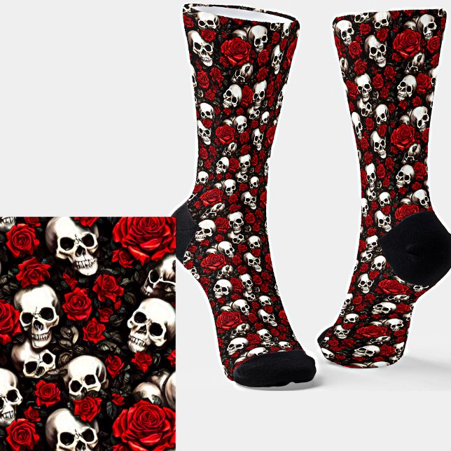 Skulls & Red Roses Socks (Creator Uploaded)