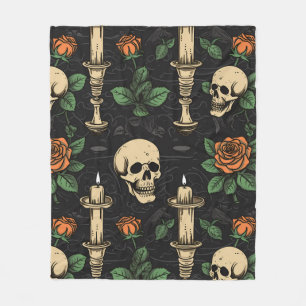 Skulls Roses and Candles Fleece Blanket