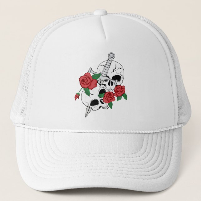 Skulls, Roses and Dagger Trucker Hat (Front)