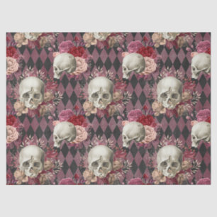 Skulls Roses and Pink Purple Chequered Decoupage Tissue Paper